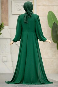 Neva Style - Stylish Emerald Green Muslim Long Sleeve Dress 22072ZY - Thumbnail