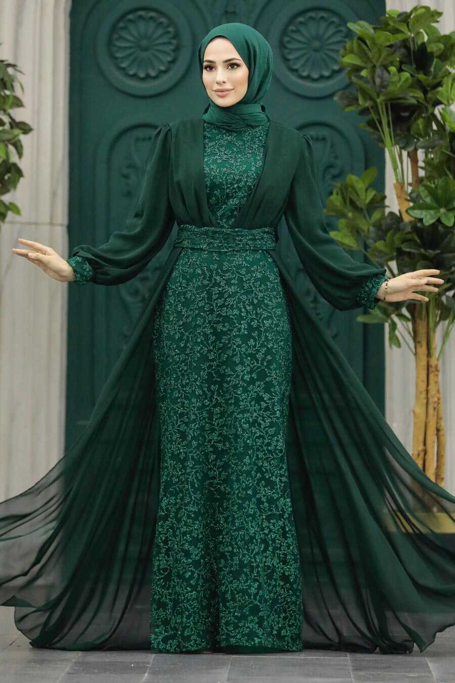 Neva Style - Stylish Green Hijab Wedding Gown 22071Y