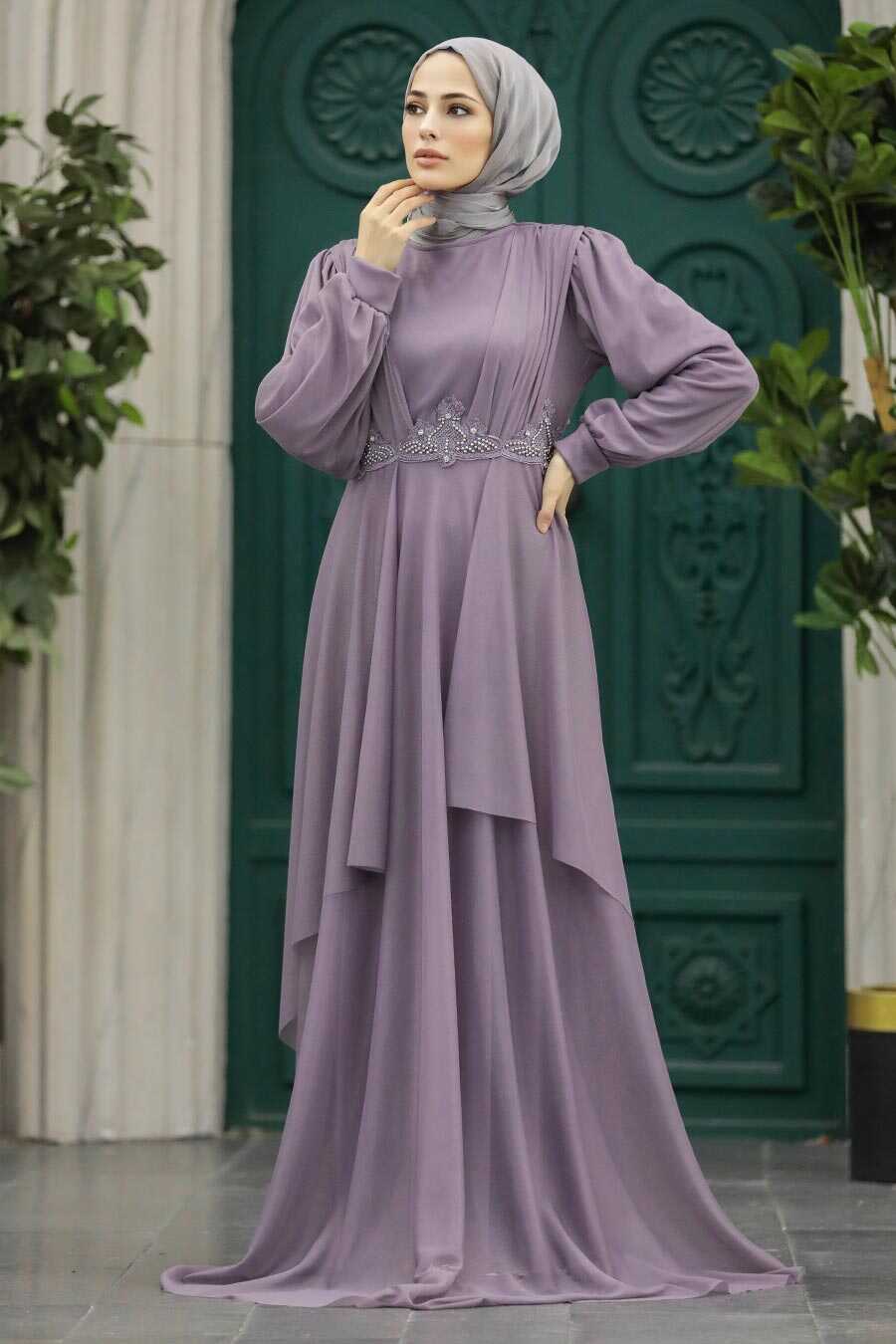 Neva Style - Stylish Lila Islamic Clothing Evening Dress 22123LILA