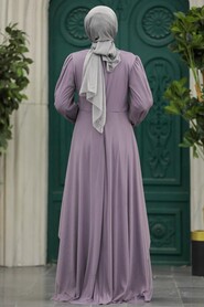 Neva Style - Stylish Lila Islamic Clothing Evening Dress 22123LILA - Thumbnail