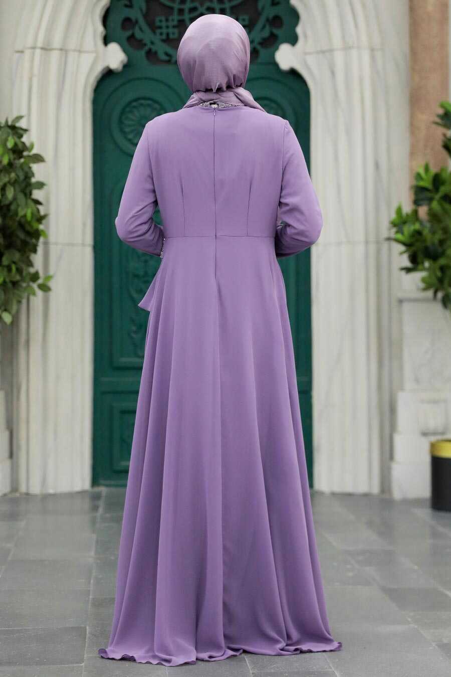 Neva Style - Stylish Lila Islamic Evening Dress 25850LILA - Neva-style.com