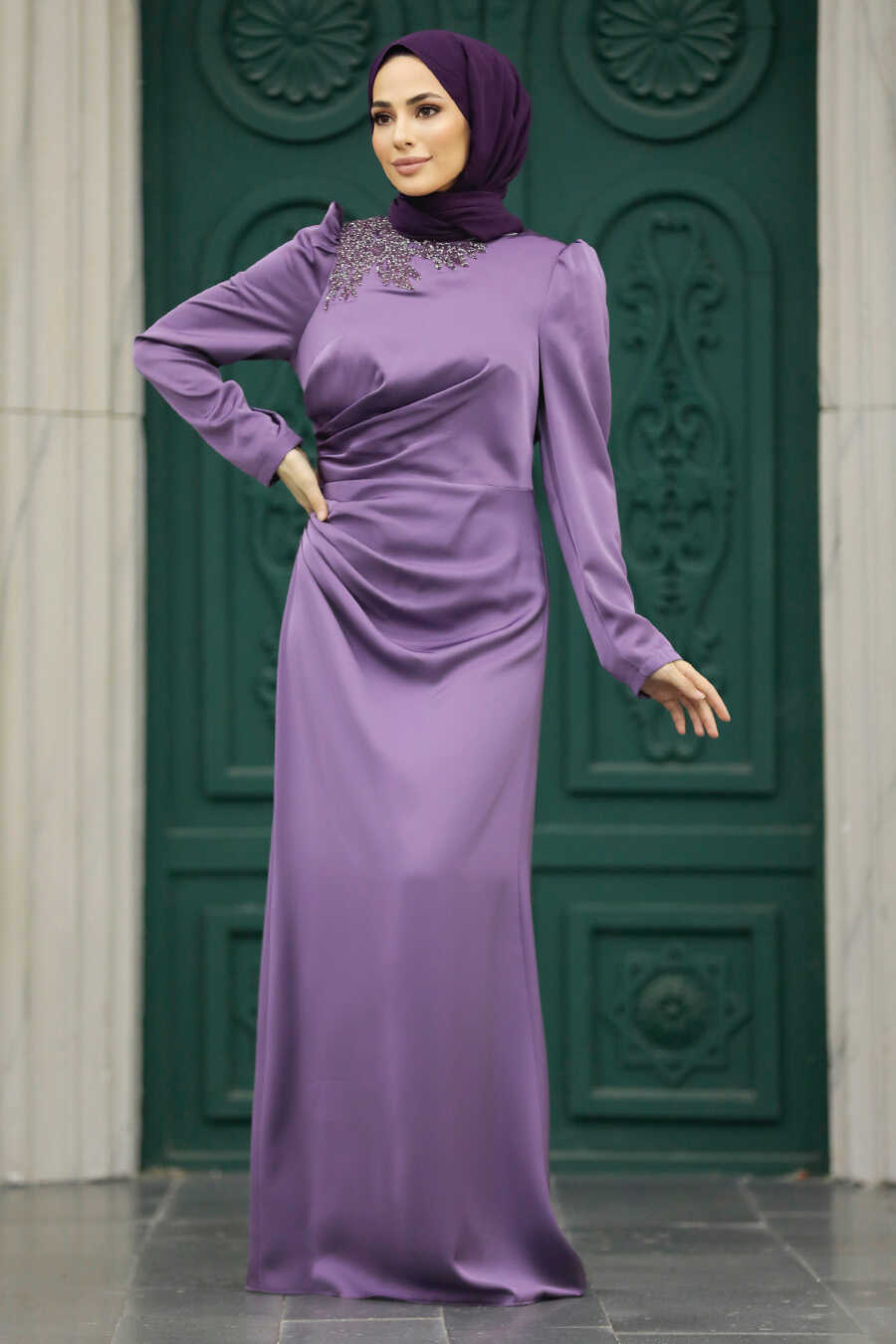 Neva Style - Stylish Lila Muslim Bridesmaid Dress 40773LILA
