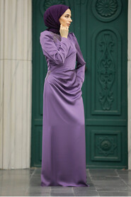  Neva Style - Stylish Lila Muslim Bridesmaid Dress 40773LILA - Thumbnail