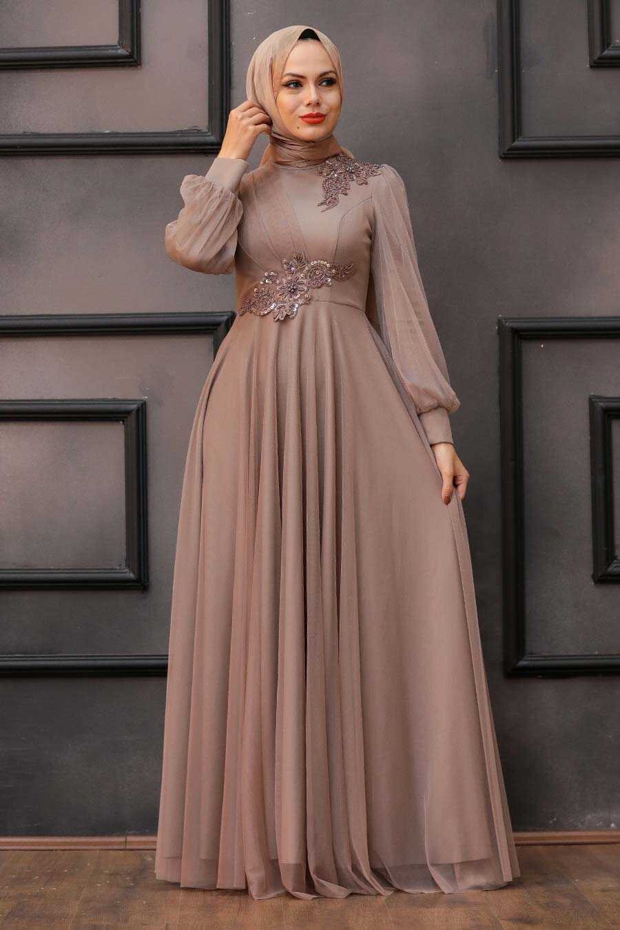 Neva Style - Stylish Mink Hijab Evening Dress 22061V