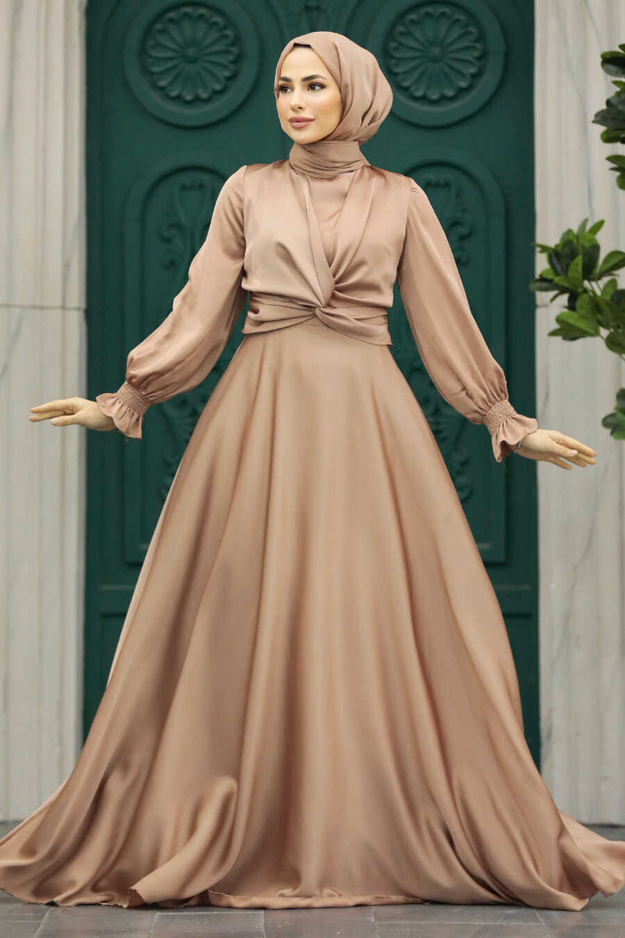 Neva Style - Stylish Mink Islamic Clothing Engagement Dress 3389V