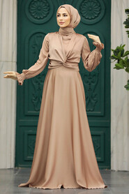 Neva Style - Stylish Mink Islamic Clothing Engagement Dress 3389V - Thumbnail