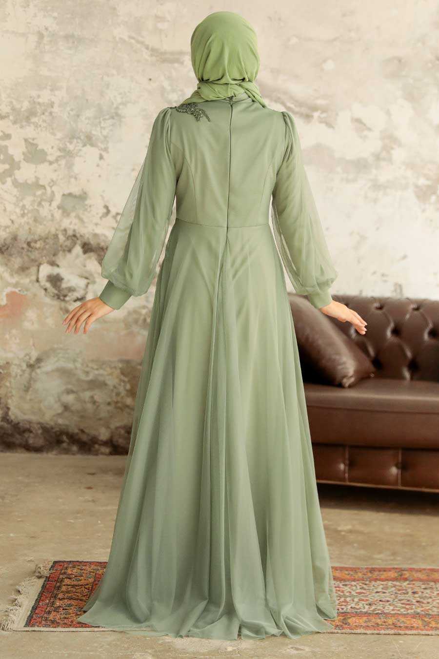 Neva Style - Stylish Mint Hijab Evening Dress 22061MINT