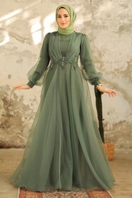 Neva Style - Stylish Mint Muslim Bridal Dress 22571MINT - Thumbnail
