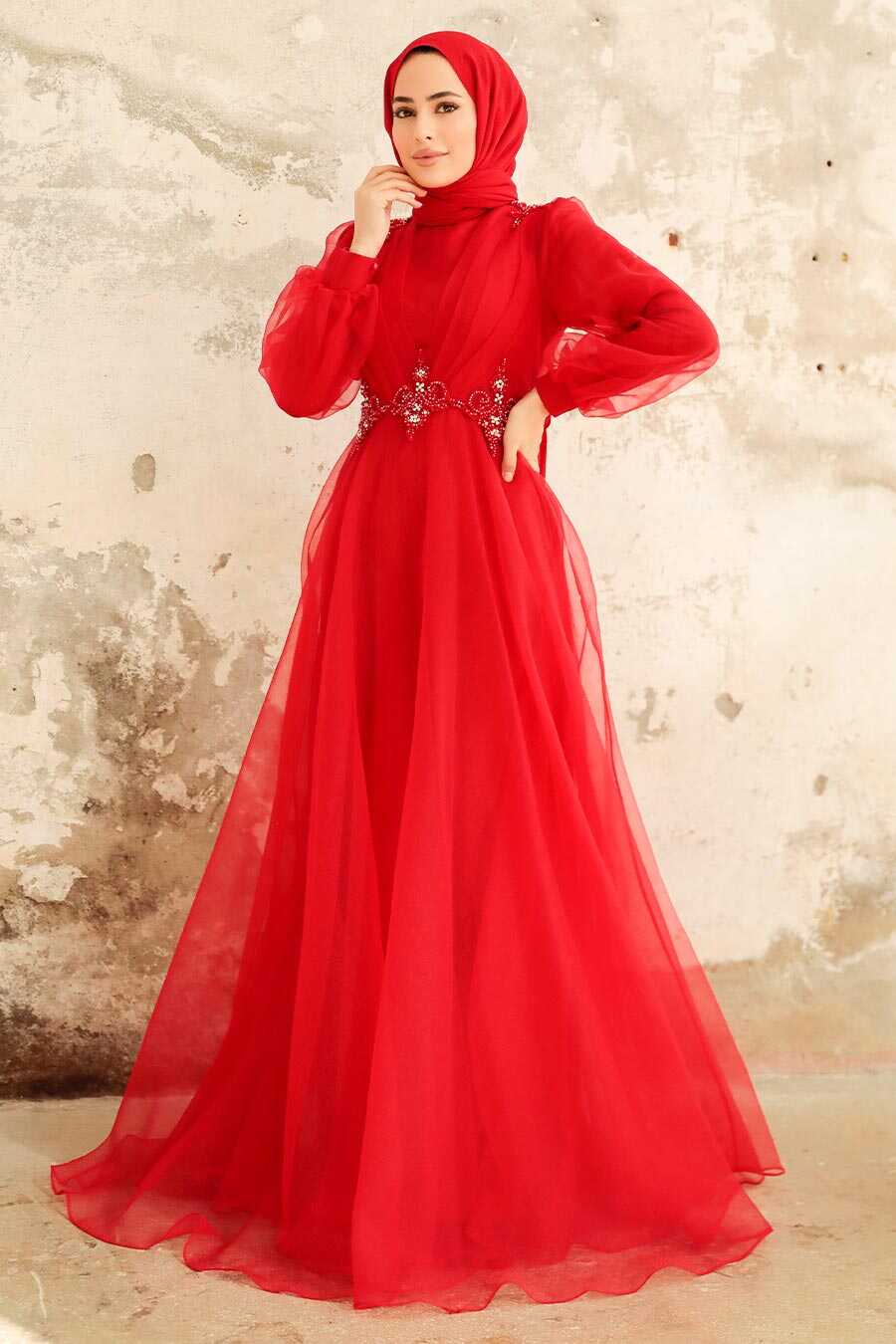 Neva Style - Stylish Red Muslim Bridal Dress 22571K