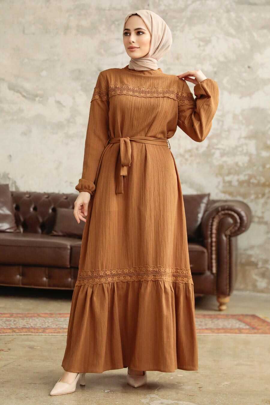 Neva Style - Sunuff Colored Islamic Clothing Dress 5877TB