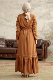 Neva Style - Sunuff Colored Islamic Clothing Dress 5877TB - Thumbnail