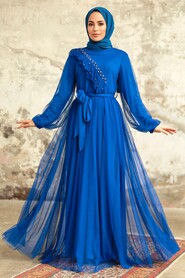 Neva Style - Sax Blue Tukish Modest Bridesmaid Dress 25841SX - Thumbnail