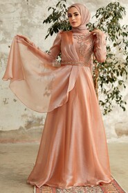 Neva Style - Long Biscuit Hijab Engagement Dress 3824BS - Thumbnail