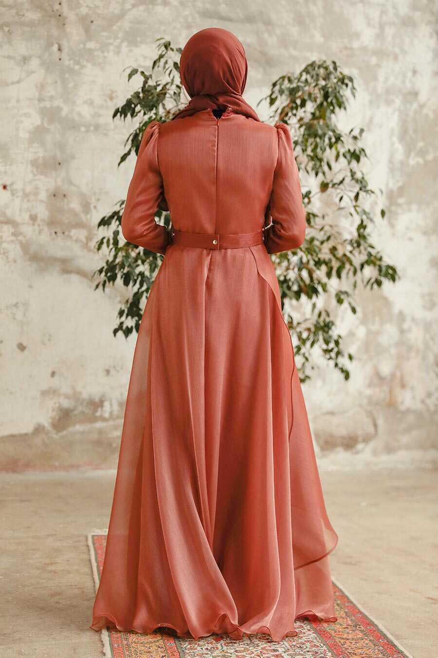 Neva Style - Long Copper Hijab Engagement Dress 3824BKR