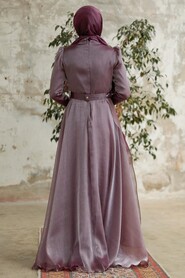 Neva Style - Long Dark Lila Hijab Engagement Dress 3824KLILA - Thumbnail