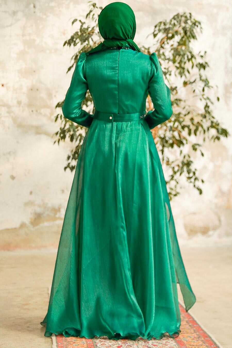 Neva Style - Long Green Hijab Engagement Dress 3824Y