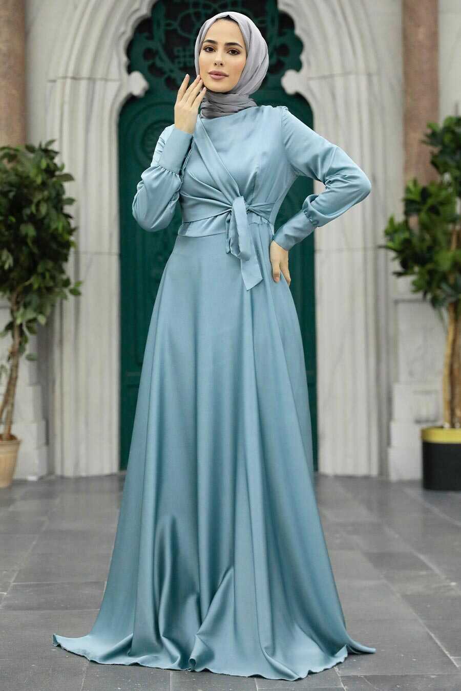 Neva Style - Turquoise Turkish Hijab Evening Gown 1420TR