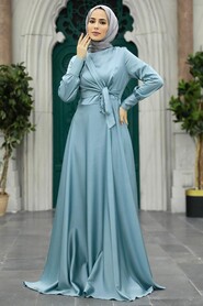 Neva Style - Turquoise Turkish Hijab Evening Gown 1420TR - Thumbnail