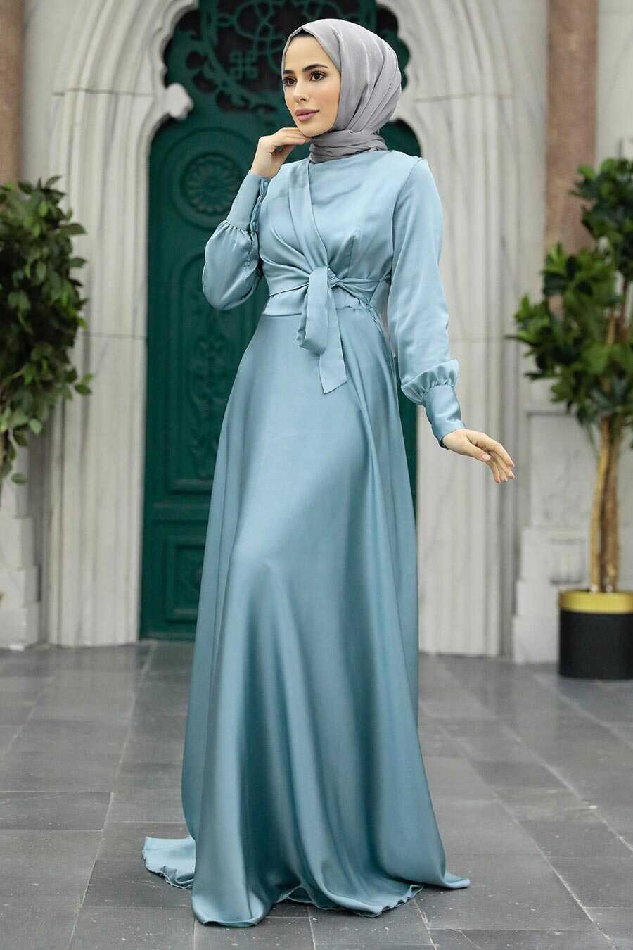 Neva Style - Turquoise Turkish Hijab Evening Gown 1420TR