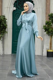 Neva Style - Turquoise Turkish Hijab Evening Gown 1420TR - Thumbnail