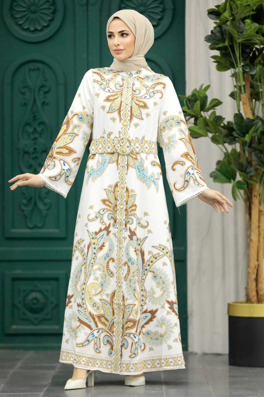 Neva Style White Hijab Dress 22342b Neva 4299