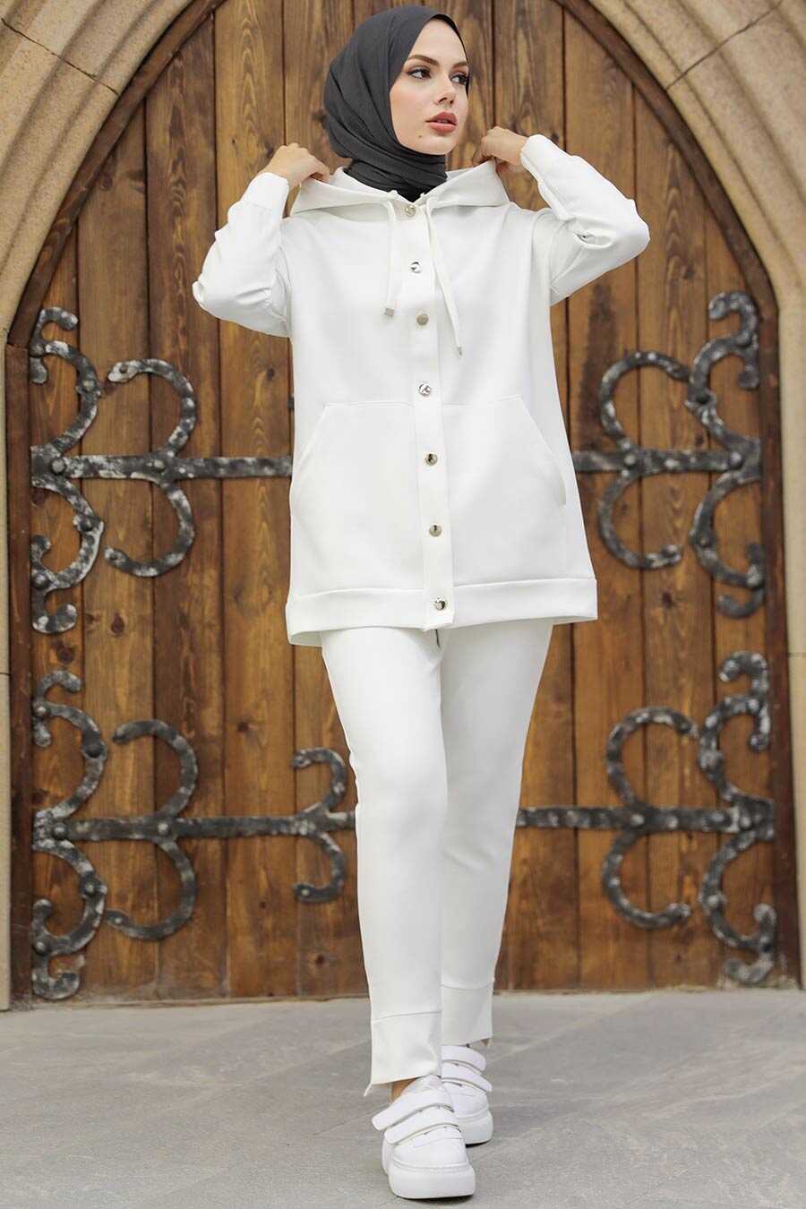 Neva Style - White Hijab Dual Suit 22186B
