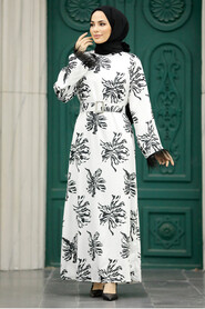 Neva Style - White Hijab Maxi Dress 77301B - Thumbnail
