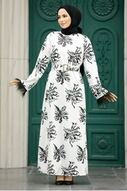 Neva Style - White Hijab Maxi Dress 77301B - Thumbnail