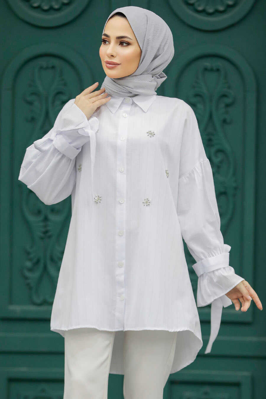 Neva Style - White Islamic Clothing Tunic 603B
