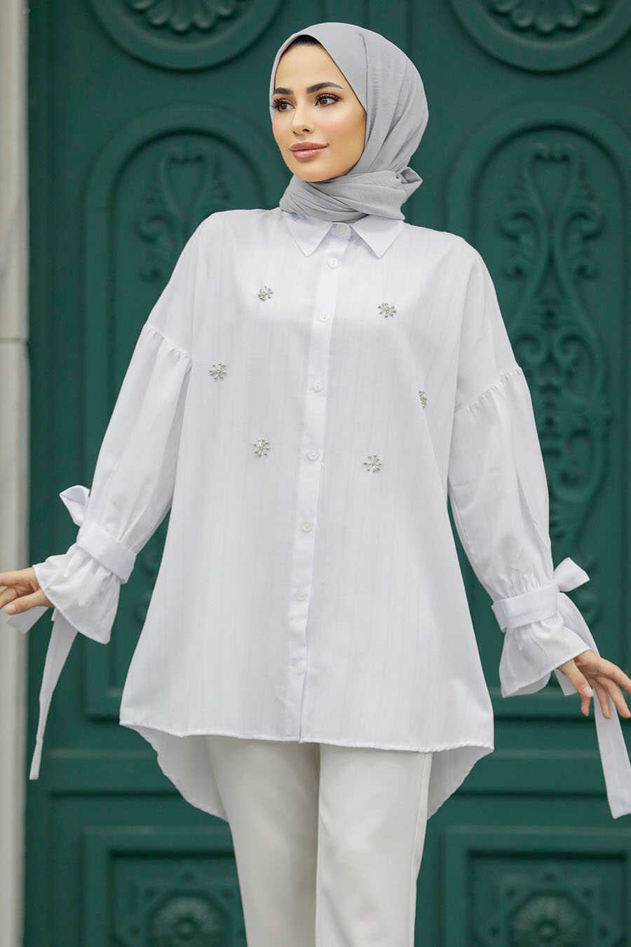 Neva Style - White Islamic Clothing Tunic 603B