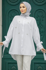 Neva Style - White Islamic Clothing Tunic 603B - Thumbnail