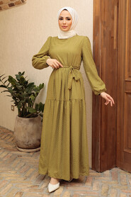 Oil Green Hijab Dress 13290YY - Thumbnail