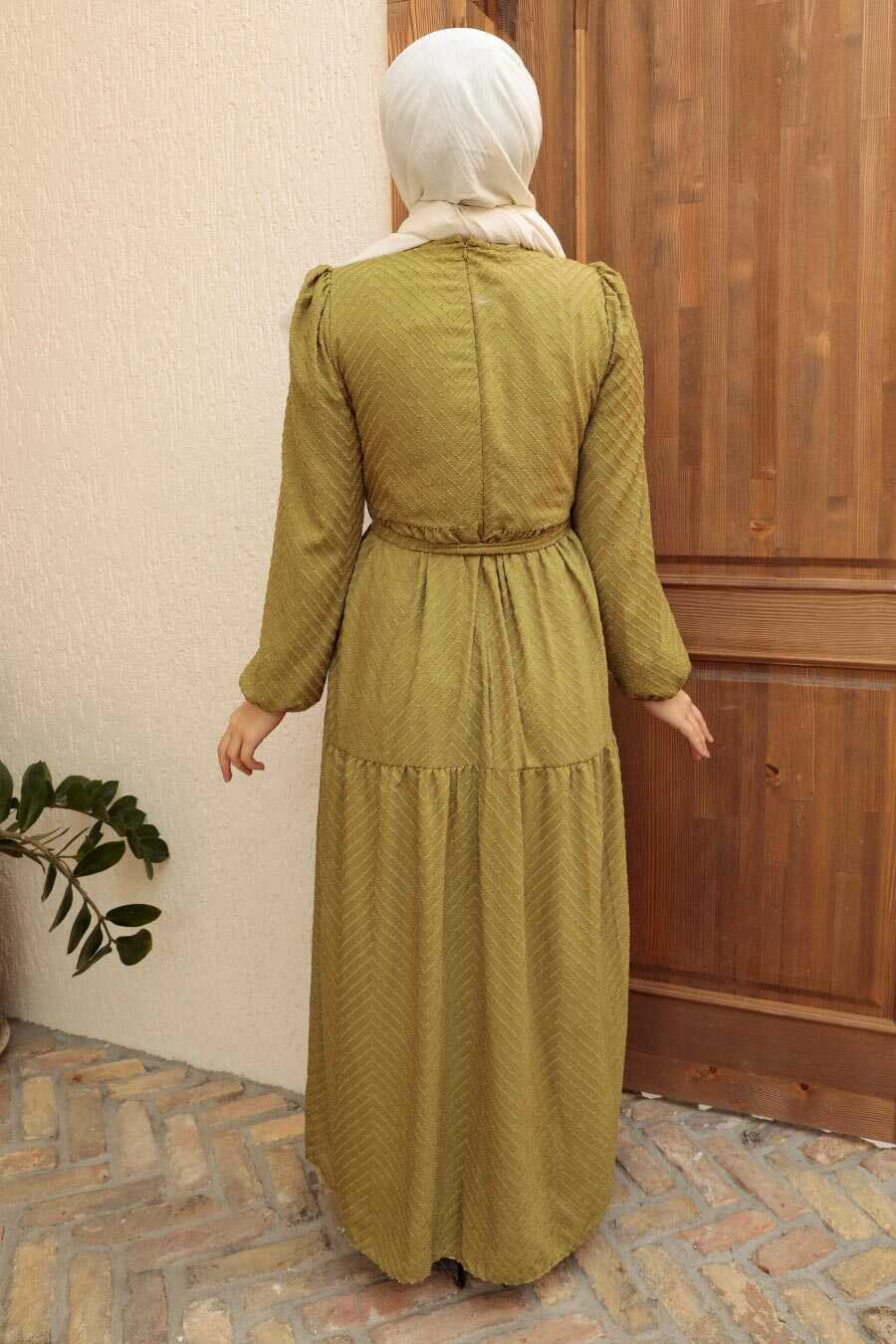 Oil Green Hijab Dress 13290YY