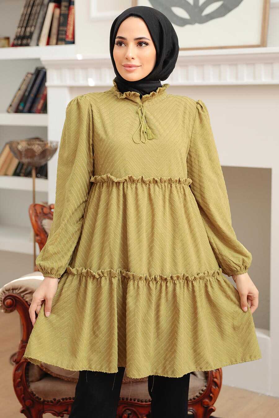 Oil Green Hijab Tunic 1342YY