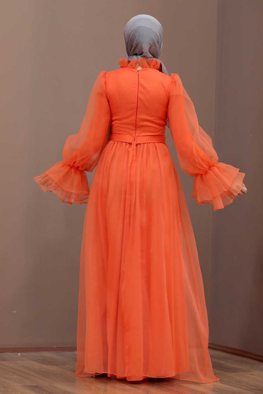 Orange Hijab Evening Dress 40420T