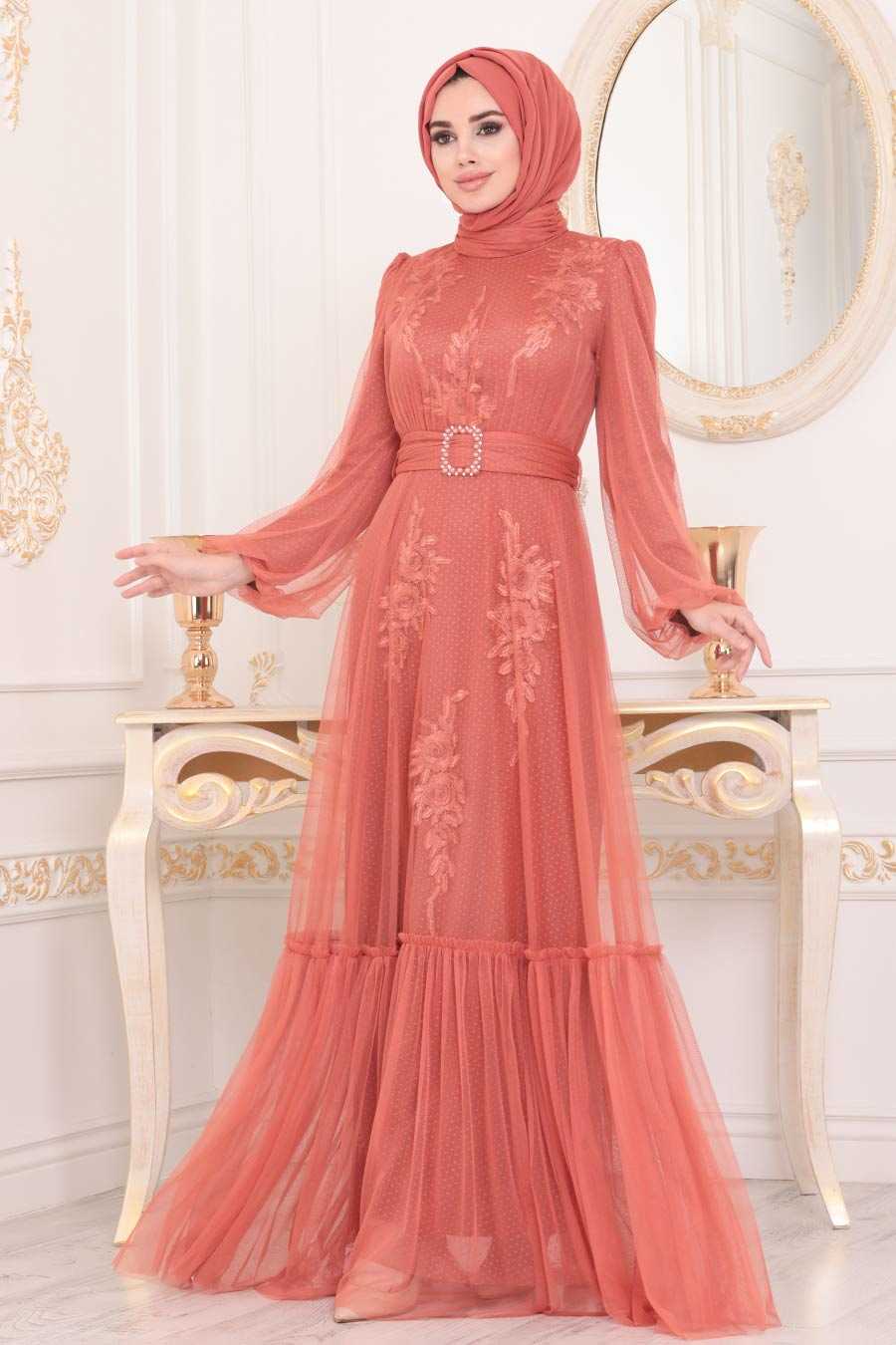 Orange Hijab Evening Dress 40431T