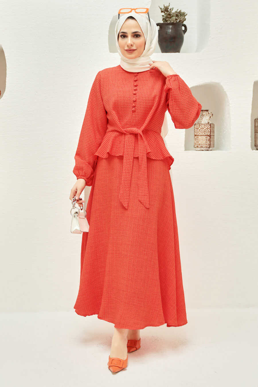 Orange Hijab Suit Dress 64670T