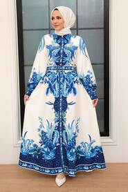 Patterned Hijab Dress 21306DSN - Thumbnail