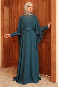 Pertol Blue Hijab Evening Dress 91501PM - Thumbnail