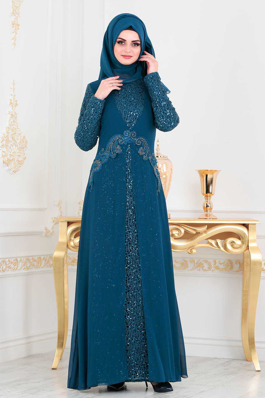 petrol blue prom dress