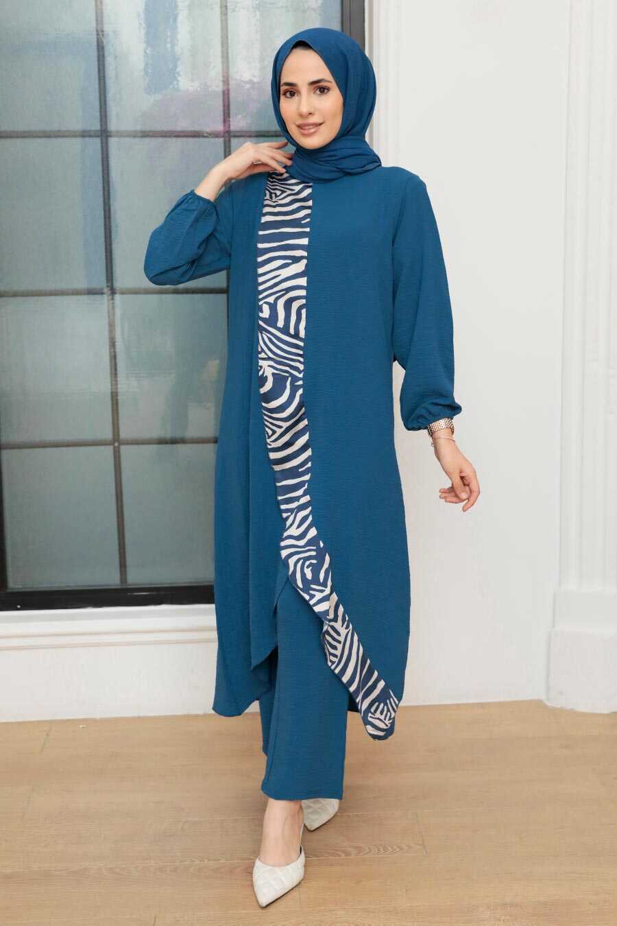 Petrol Blue Hijab Suit Dress 7686PM