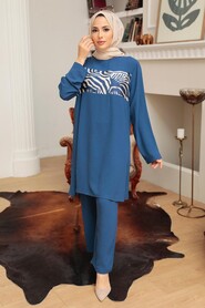 Petrol Blue Hijab Suit Dress 7687PM - Thumbnail