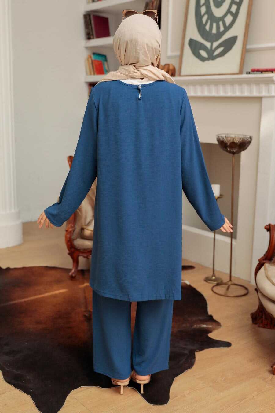 Petrol Blue Hijab Suit Dress 7687PM