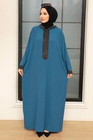 Petrol Blue Hijab Turkish Abaya 7683PM - Thumbnail