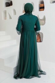 Neva Style - Plus Size Petrol Green Islamic Clothing Engagement Dress 9170PY - Thumbnail