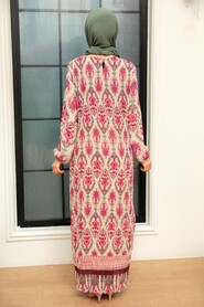 Pink Hijab Dress 3536P - Thumbnail