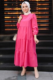 Pink Hijab Dress 7688P - Thumbnail