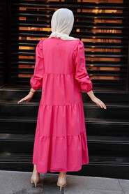 Pink Hijab Dress 7688P - Thumbnail