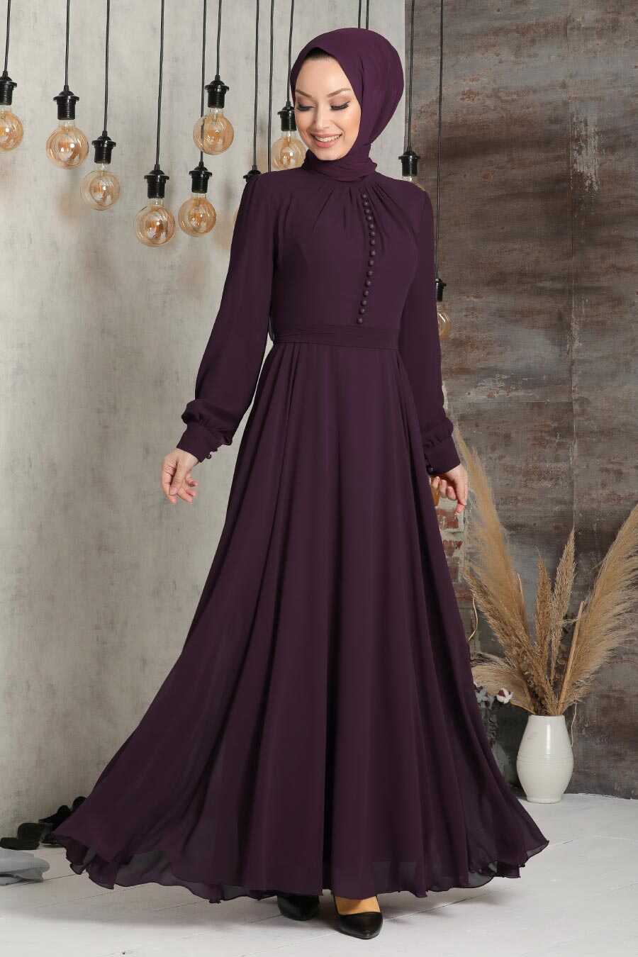 Plum Color Hijab Dress 2703MU