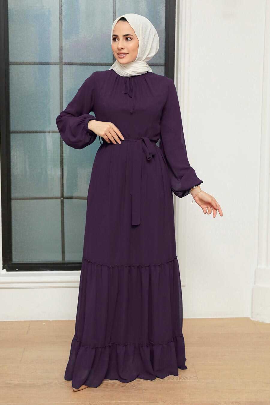 Plum Color Hijab Dress 5726MU
